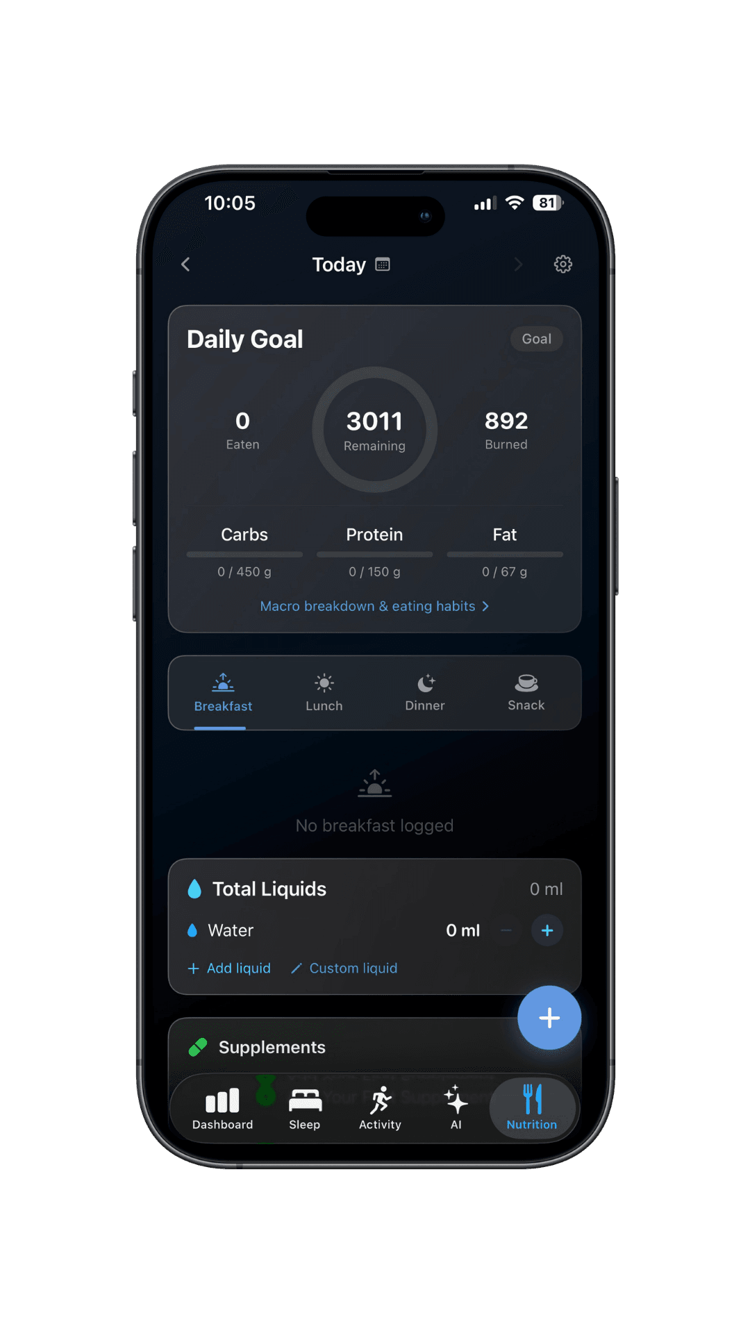 Vitalstat Nutrition tracking with daily goals and macros
